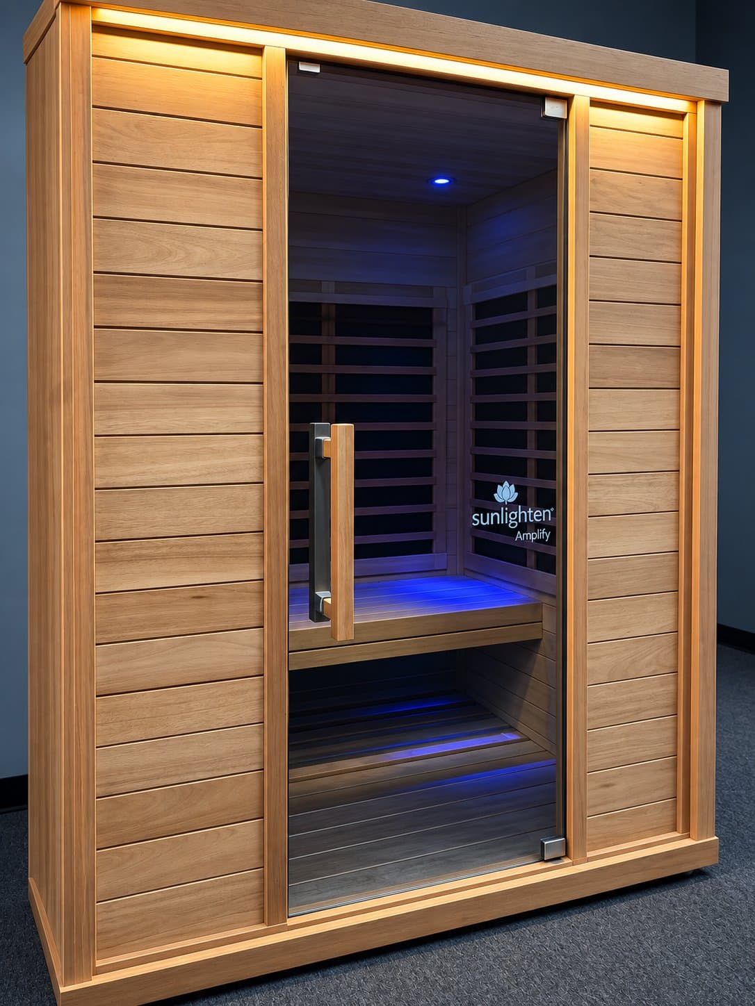 Wood infrared sauna available at Legends Gym
