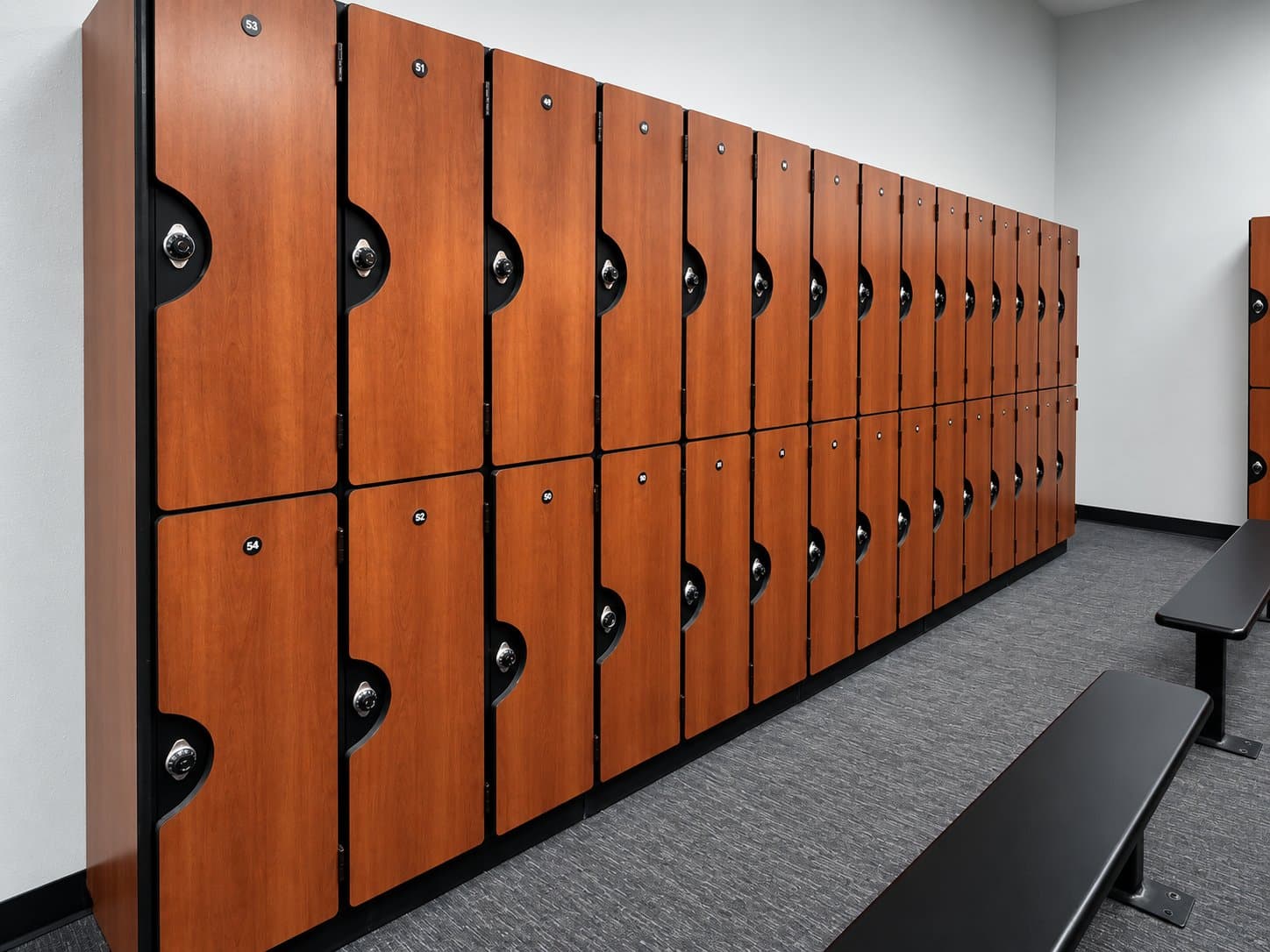 Wood lockers in the Legends Gym locker area