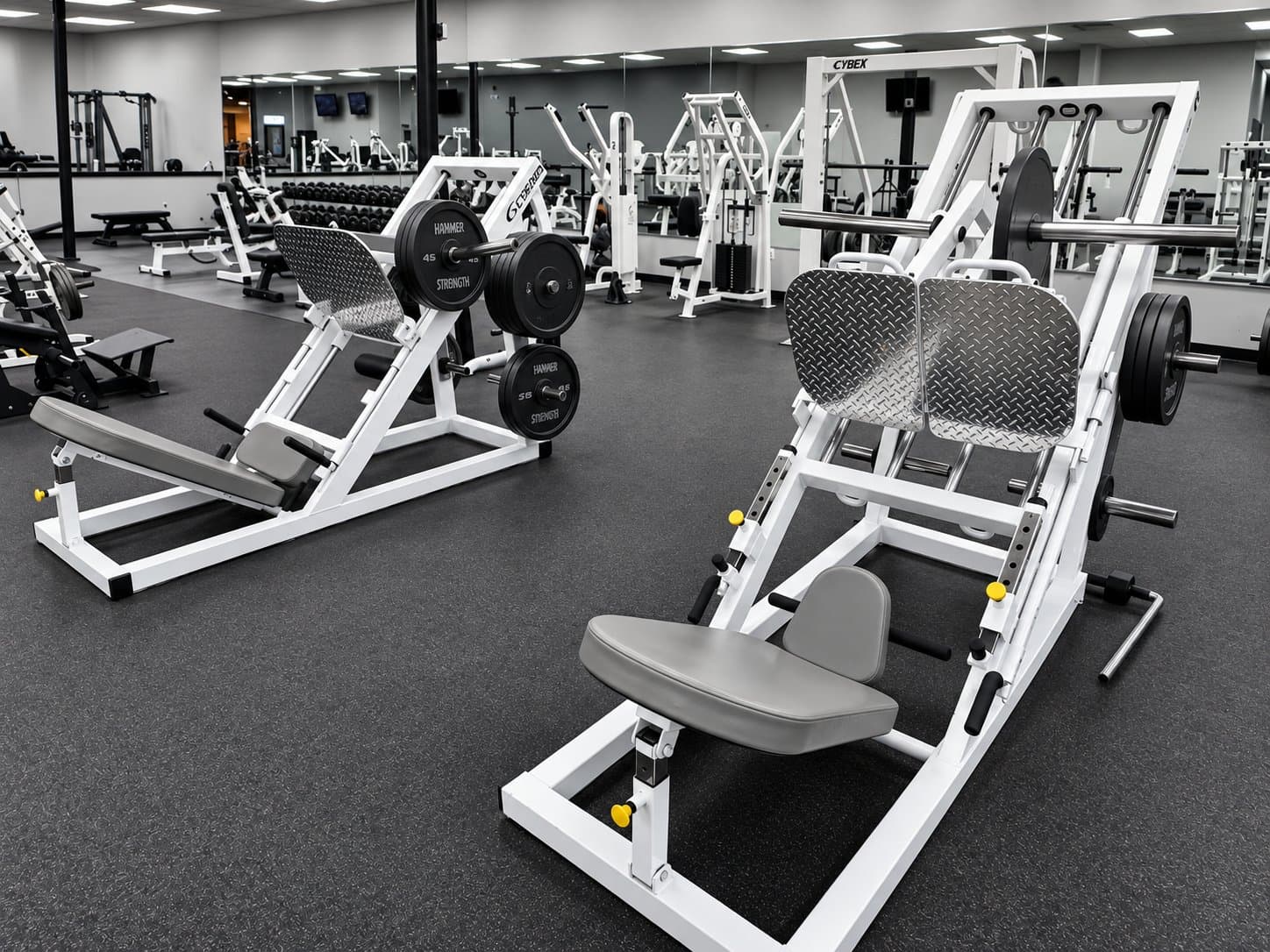 Plate-loaded strength machines on the Legends Gym training floor